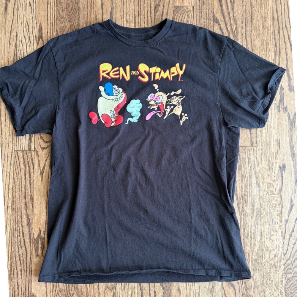 Nickelodeon Ren and Stimpy Graphic T-Shirt Mens XL Black 2018 Cartoon Tee
